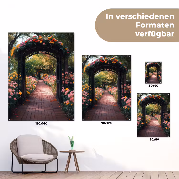 Doorkijk - Bloemen - Pad - Natuur - Kleurrijk tuinposter los doek klein -Xsfeer9_DE