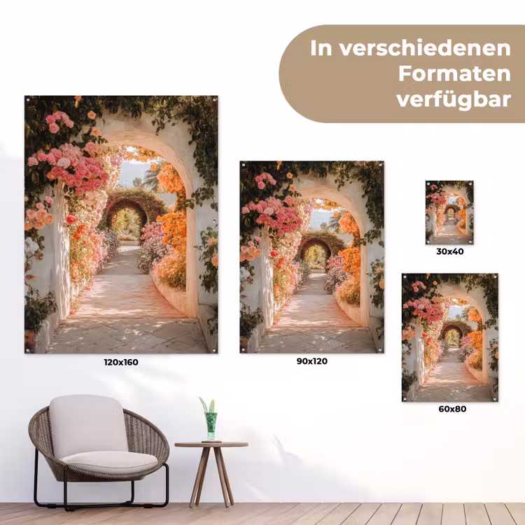 Doorkijk - Boog - Bloemen - Pastel tuinposter los doek klein -Xsfeer9_DE