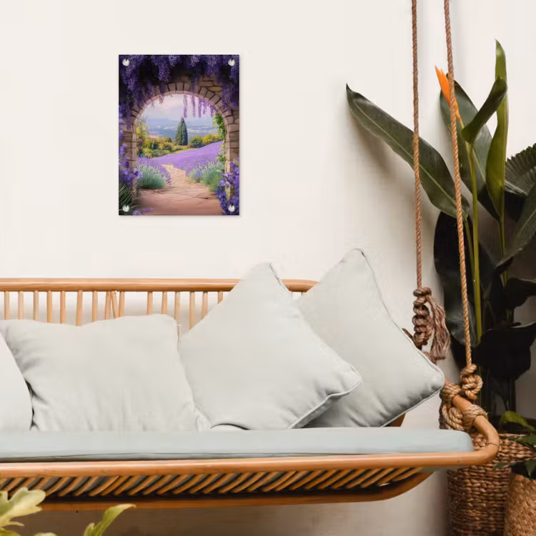 Doorkijk - Lavendel - Bloemen - Paars - Poort tuinposter los doek klein -sfeer7