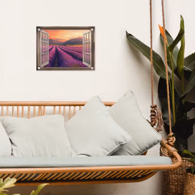 Doorkijk - Lavendel - Landschap - Bloemen - Paars tuinposter los doek klein -sfeer7