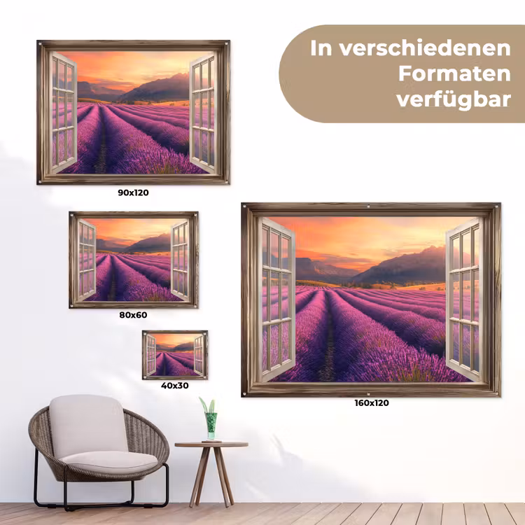 Doorkijk - Lavendel - Landschap - Bloemen - Paars tuinposter los doek klein -Xsfeer9_DE
