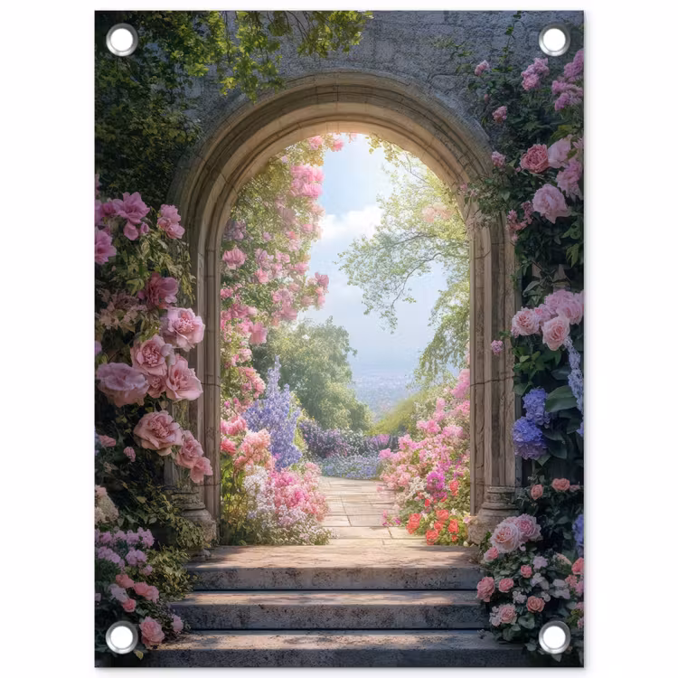 Doorkijk - Rozen - Vintage - Bloemen tuinposter los doek klein -3d