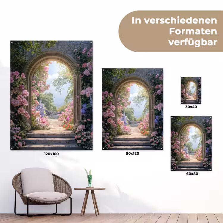 Doorkijk - Rozen - Vintage - Bloemen tuinposter los doek klein -Xsfeer9_DE