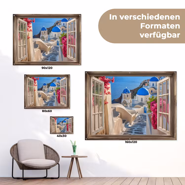 Doorkijk - Santorini - Landschap - Blauw - Grieks tuinposter los doek klein -Xsfeer9_DE