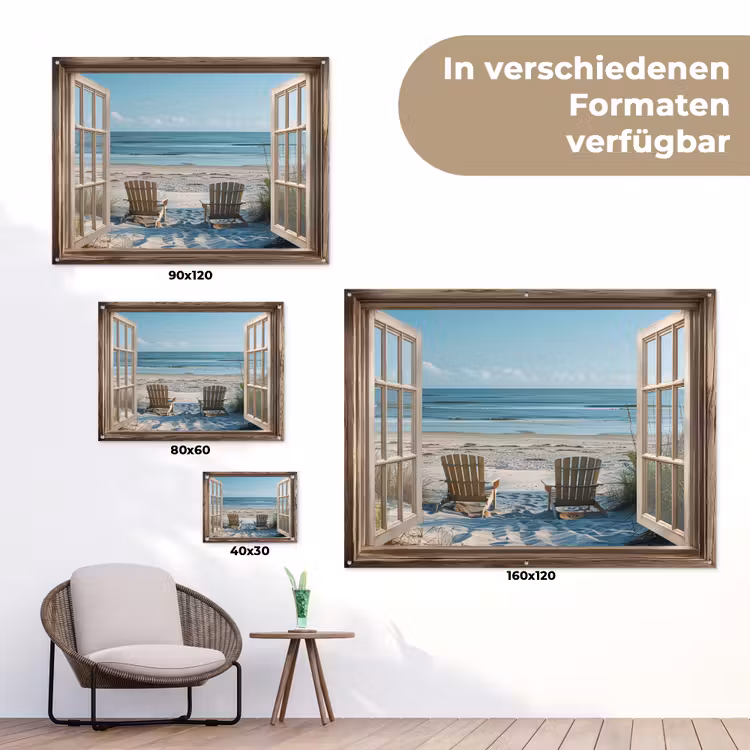 Doorkijk - Strandstoelen - Duinen - Zee - Natuur tuinposter los doek klein -Xsfeer9_DE