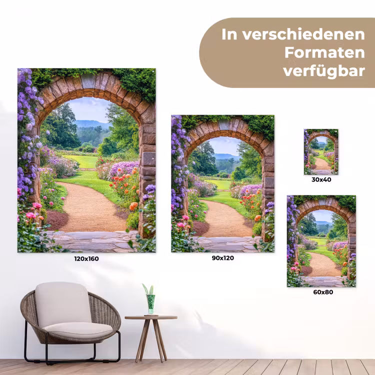 Doorkijk - Poort - Bloemen - Tuin tuinposter los doek klein -Xsfeer9_DE