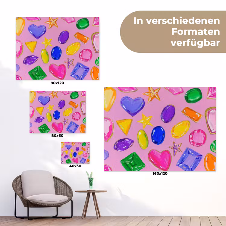 Edelstenen - Vormen - Hartje - Kleurrijk tuinposter los doek klein -Xsfeer9_DE