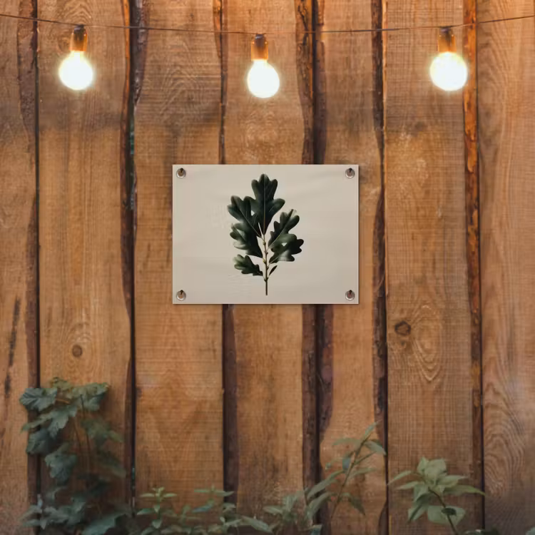 Eikenbladeren - Beige - Groen - Golvende randen tuinposter los doek klein -sfeer1