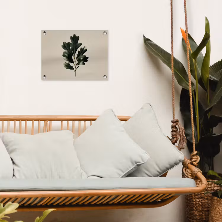 Eikenbladeren - Beige - Groen - Golvende randen tuinposter los doek klein -sfeer7