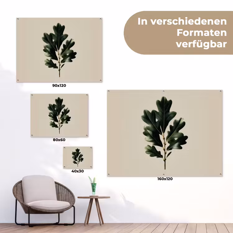Eikenbladeren - Beige - Groen - Golvende randen tuinposter los doek klein -Xsfeer9_DE