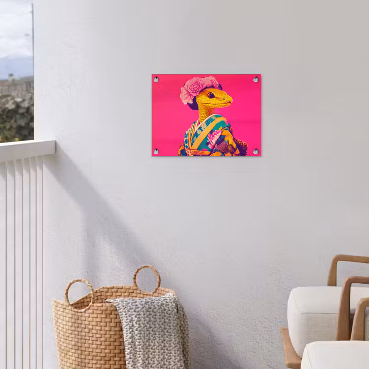 Hagedis - Bloemen - Roze - Kimono tuinposter los doek klein -sfeer8