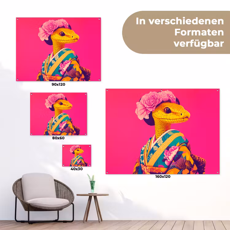 Hagedis - Bloemen - Roze - Kimono tuinposter los doek klein -Xsfeer9_DE