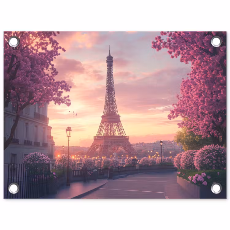 Eiffeltoren - Parijs - Roze tuinposter los doek klein -3d