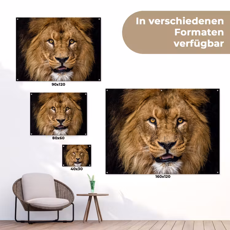 Indrukwekkend portret van een leeuw tuinposter los doek klein -Xsfeer9_DE