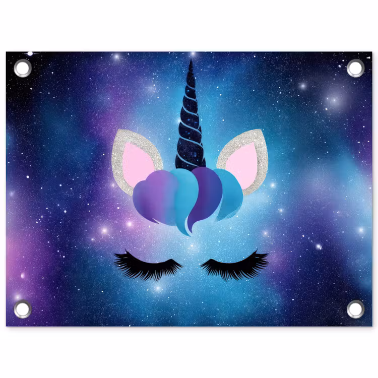 Eenhoorn - Sterren - Magisch - Blauw tuinposter los doek klein -3d
