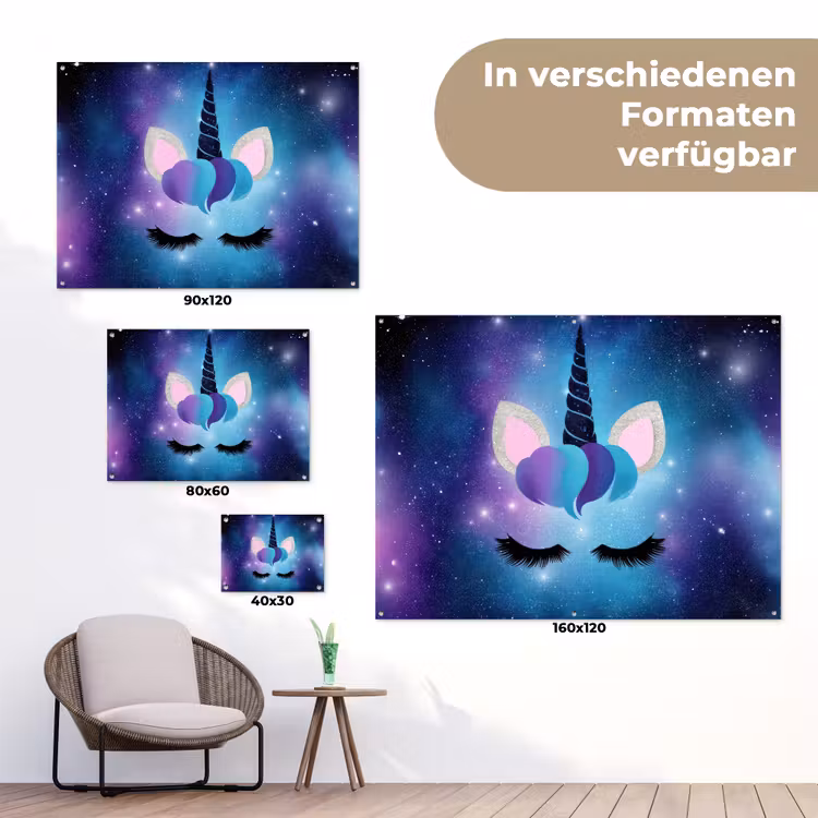 Eenhoorn - Sterren - Magisch - Blauw tuinposter los doek klein -Xsfeer9_DE
