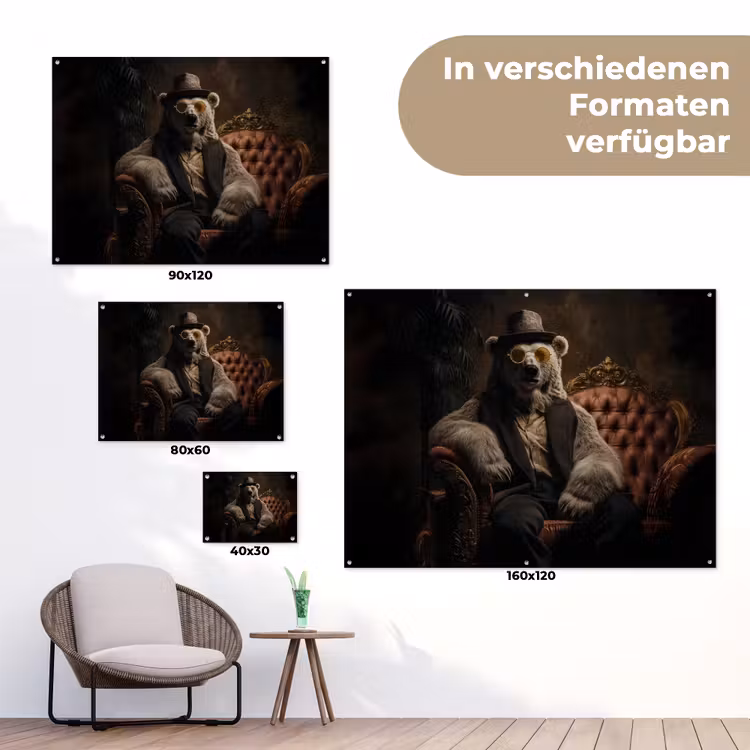 Ijsbeer - Hoed - Bril - Stoel tuinposter los doek klein -Xsfeer9_DE
