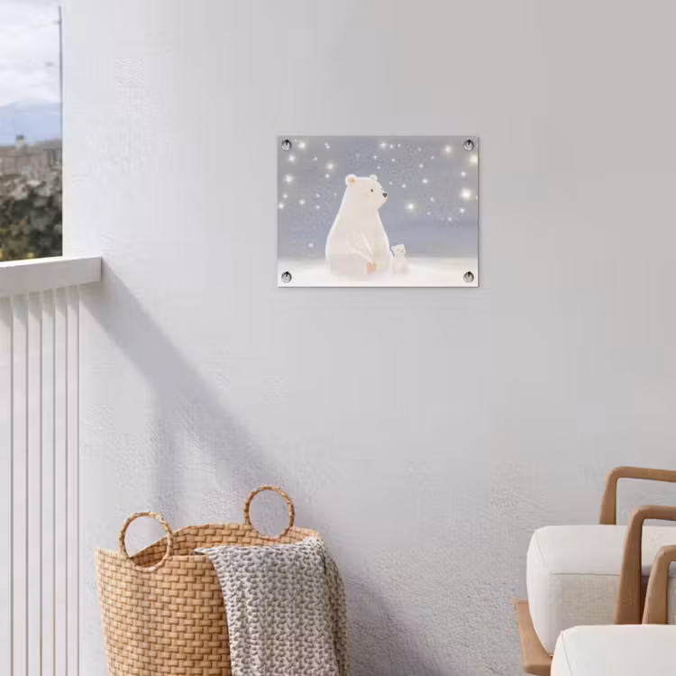 Ijsbeer - Sneeuw - Sterren - Blauw tuinposter los doek klein -sfeer8