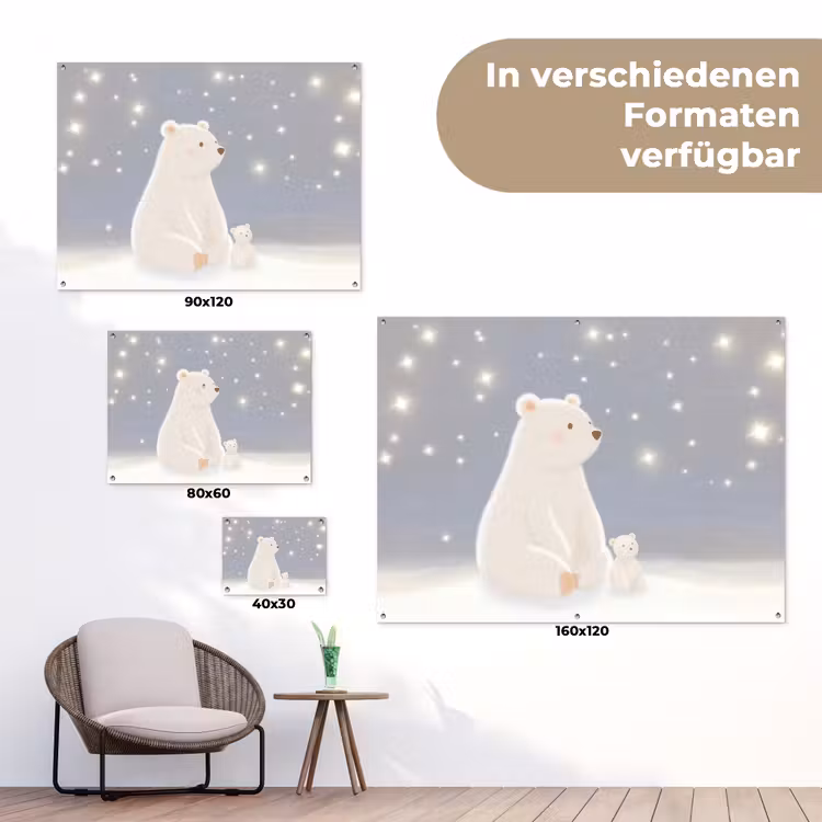 Ijsbeer - Sneeuw - Sterren - Blauw tuinposter los doek klein -Xsfeer9_DE
