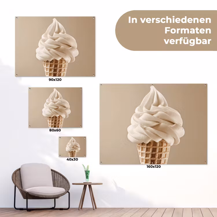 IJs - Softijs - Romig - Hoorntje - Beige tuinposter los doek klein -Xsfeer9_DE