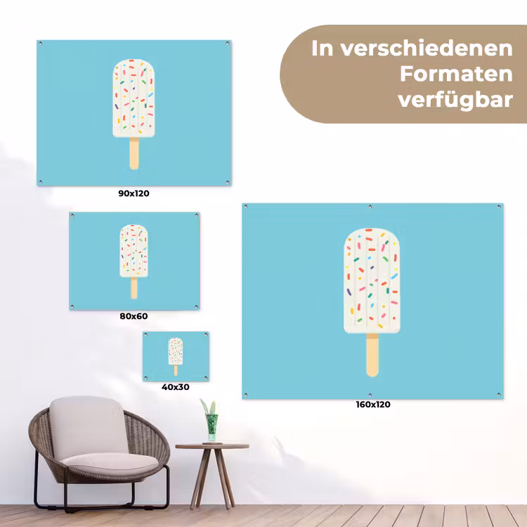 Ijsje - Stokje - Sprinkles - Lichtblauw tuinposter los doek klein -Xsfeer9_DE