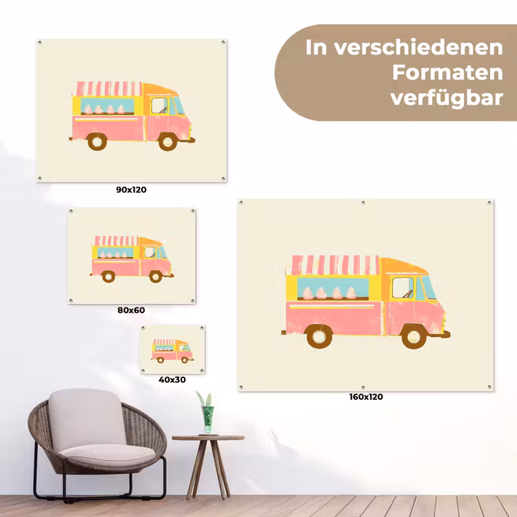 Ijskar - Retro - Softijsjes - Roze tuinposter los doek klein -Xsfeer9_DE
