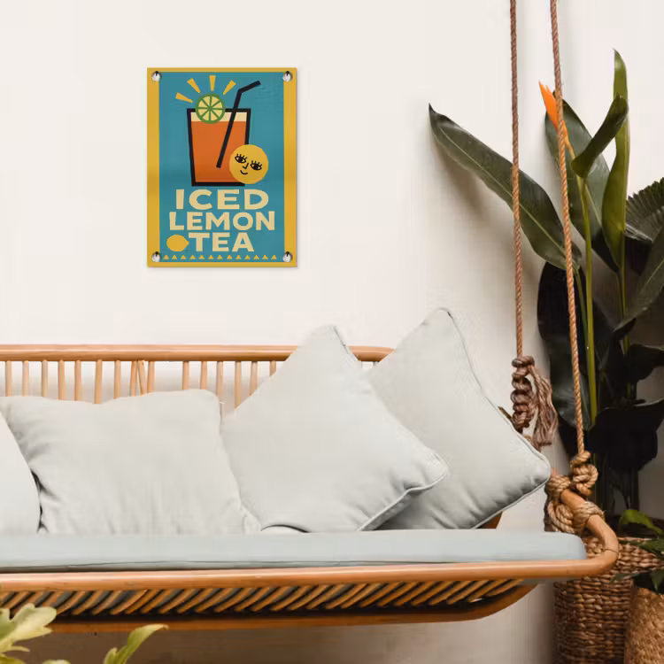 Ijsthee - Illustratie - Blauw - Citroen tuinposter los doek klein -sfeer7