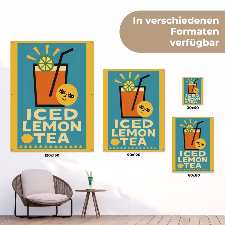 Ijsthee - Illustratie - Blauw - Citroen tuinposter los doek klein -Xsfeer9_DE