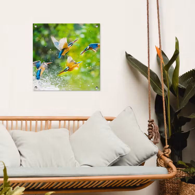 IJsvogels vliegen in het water tuinposter los doek klein -sfeer7