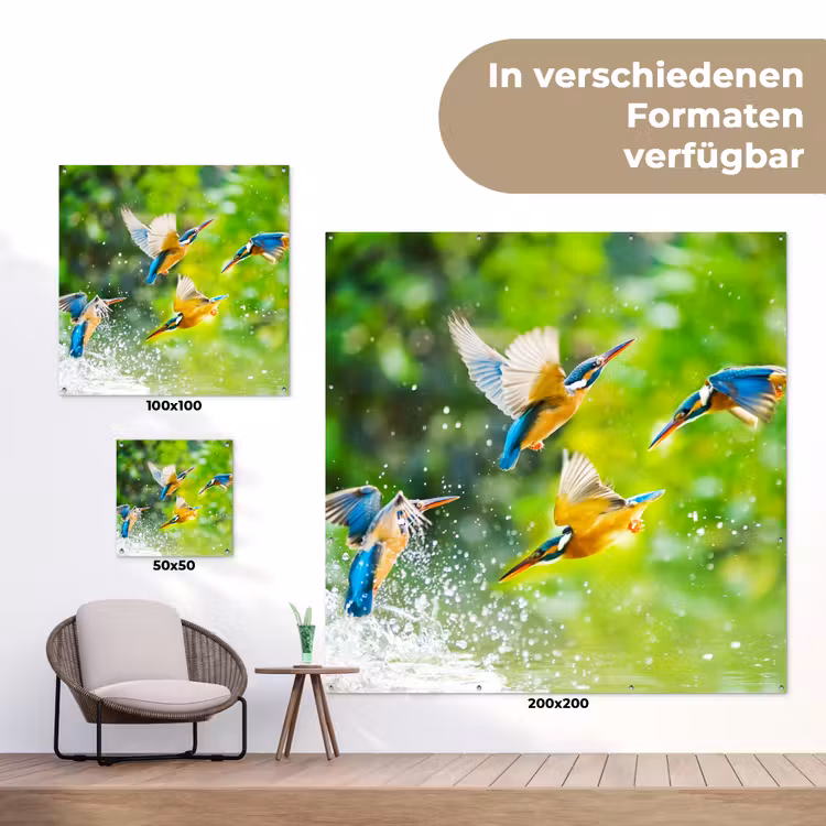 IJsvogels vliegen in het water tuinposter los doek klein -Xsfeer9_DE