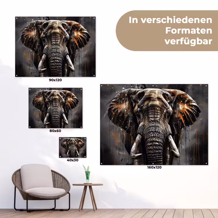 Olifant - Watercolor - Wilde dieren - Luxe tuinposter los doek klein -Xsfeer9_DE