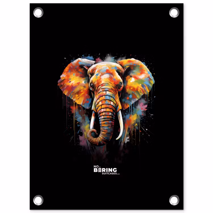 Olifant versierd met kleurrijke spetters tuinposter los doek klein -3d