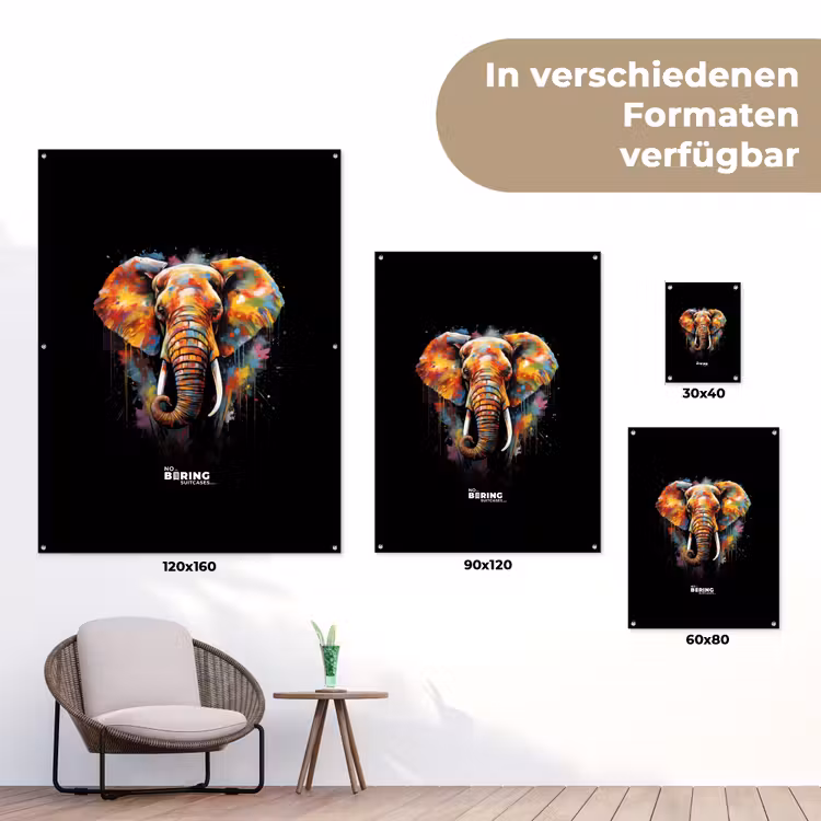 Olifant versierd met kleurrijke spetters tuinposter los doek klein -Xsfeer9_DE