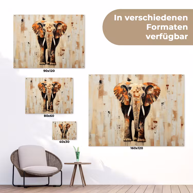 Olifant - Slurf - Mozaïek - Abstract tuinposter los doek klein -Xsfeer9_DE