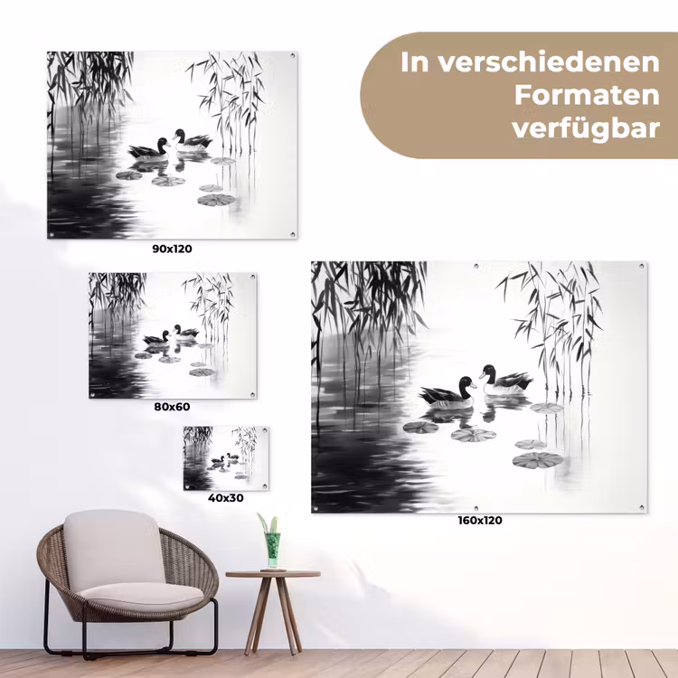 Eenden - Waterlelies - Riet - Zwart tuinposter los doek klein -Xsfeer9_DE