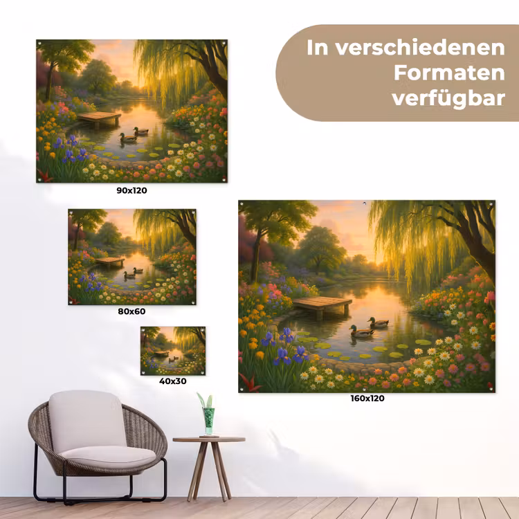 Eenden - Vijver - Bloemen tuinposter los doek klein -Xsfeer9_DE