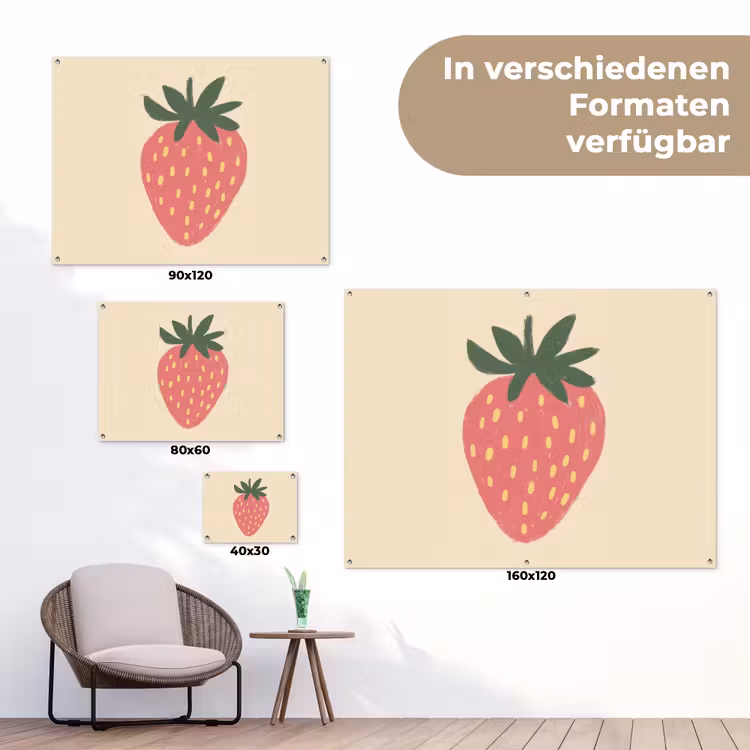 Aardbei - Minimalistisch - Rood - Fruit tuinposter los doek klein -Xsfeer9_DE