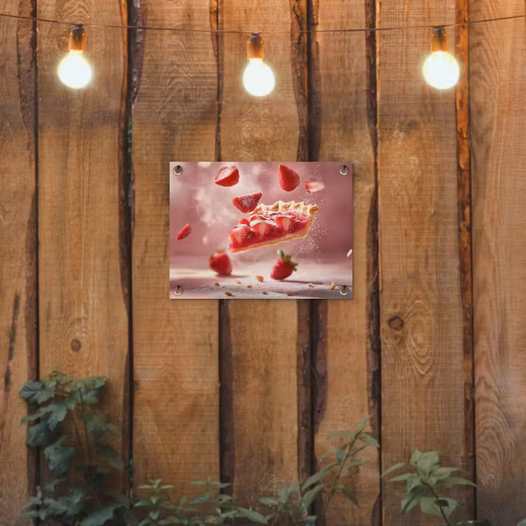 Aardbei - Taart- Eten - Roze tuinposter los doek klein -sfeer1