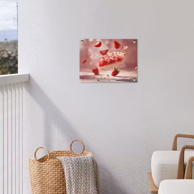 Aardbei - Taart- Eten - Roze tuinposter los doek klein -sfeer8