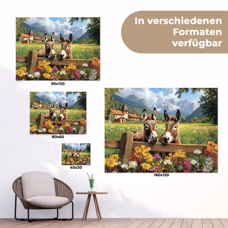 Ezels - Bloemen - Zomers tuinposter los doek klein -Xsfeer9_DE