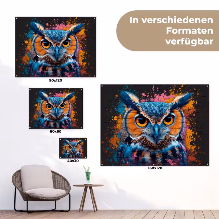 Uil met Intense Blik tuinposter los doek klein -Xsfeer9_DE