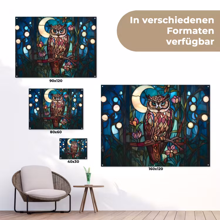 Uil - Mozaïek - Maan - Nacht tuinposter los doek klein -Xsfeer9_DE