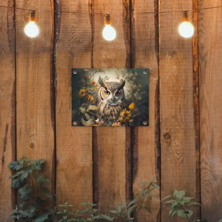 Uil - Vogels - Bloemen - Natuur tuinposter los doek klein -sfeer1