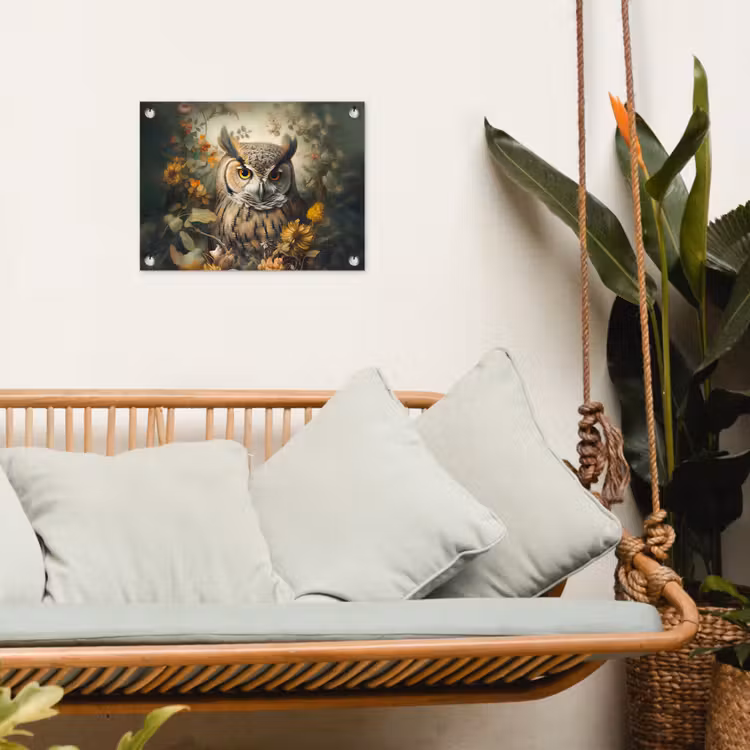 Uil - Vogels - Bloemen - Natuur tuinposter los doek klein -sfeer7