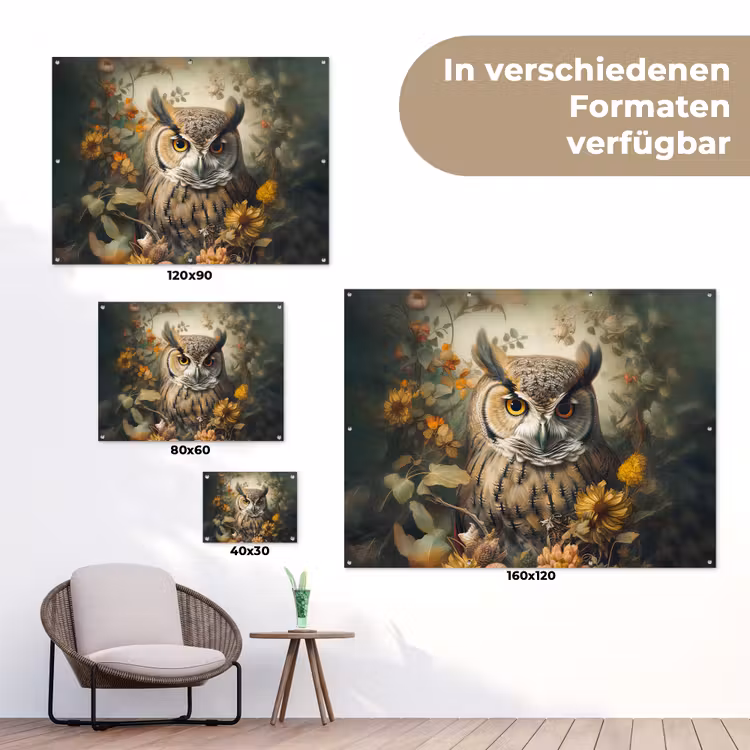 Uil - Vogels - Bloemen - Natuur tuinposter los doek klein -Xsfeer9_DE