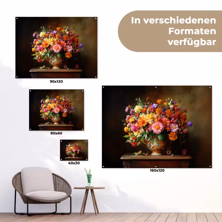 Kleuren - Boeket - Vaas - Hout tuinposter los doek klein -Xsfeer9_DE