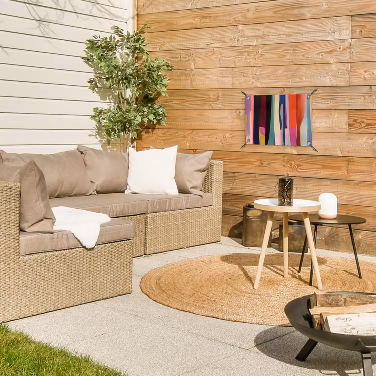 Kleurbanen - Verticaal - Kleurrijk tuinposter los doek klein -sfeer4