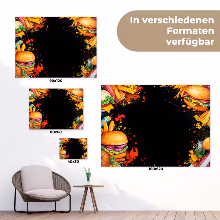 Fastfood - Graffiti - Hamburger - Eten - Modern tuinposter los doek klein -Xsfeer9_DE