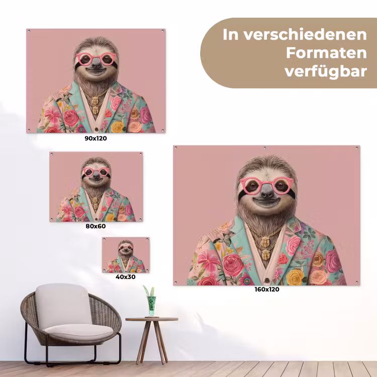 Luiaard - Bloemenprint - Bril - Roze tuinposter los doek klein -Xsfeer9_DE