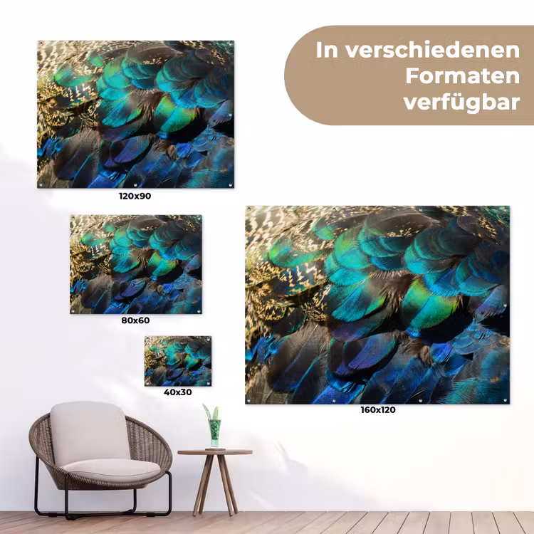 Veren - Pauwveren - Pauw - Blauw - Kunst tuinposter los doek klein -Xsfeer9_DE